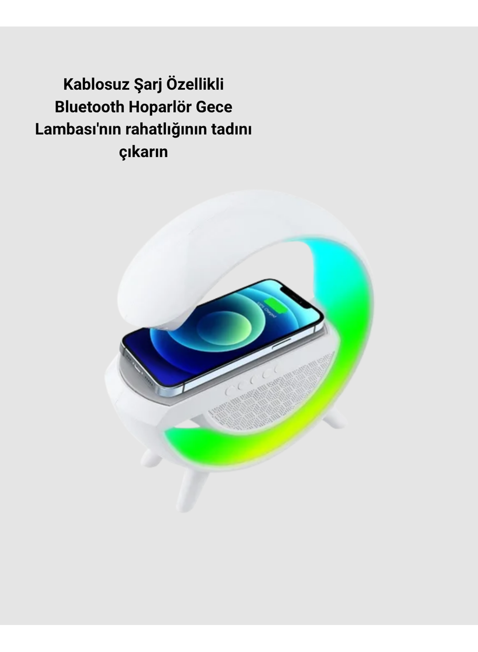Kablosuz Şarjlı Bluetooth Hoparlör ve Gece Lambası – NFC, FM Radyo, RGB Işık