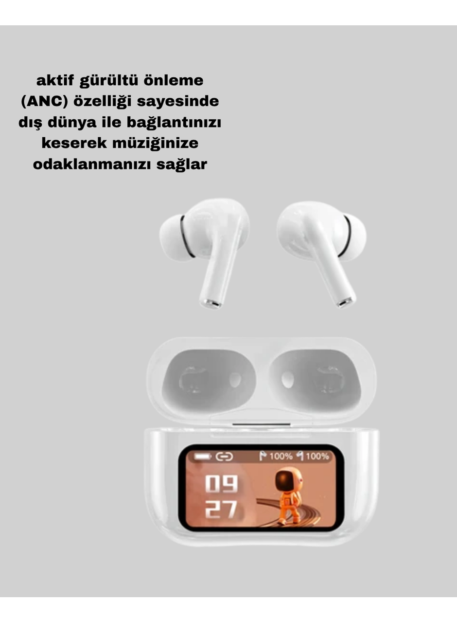 Dokunmatik Ekranlı Bluetooth Kulaklık – ANC, Suya Dayanıklı, Powerbank Kutulu