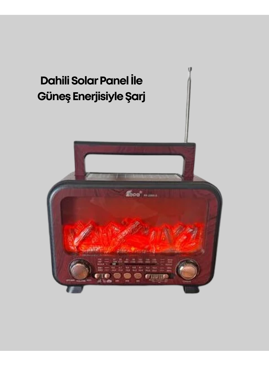 Taşınabilir Kamp Hoparlörü – Solar Şarjlı, Şömine Efektli, 7W Güçlü Ses