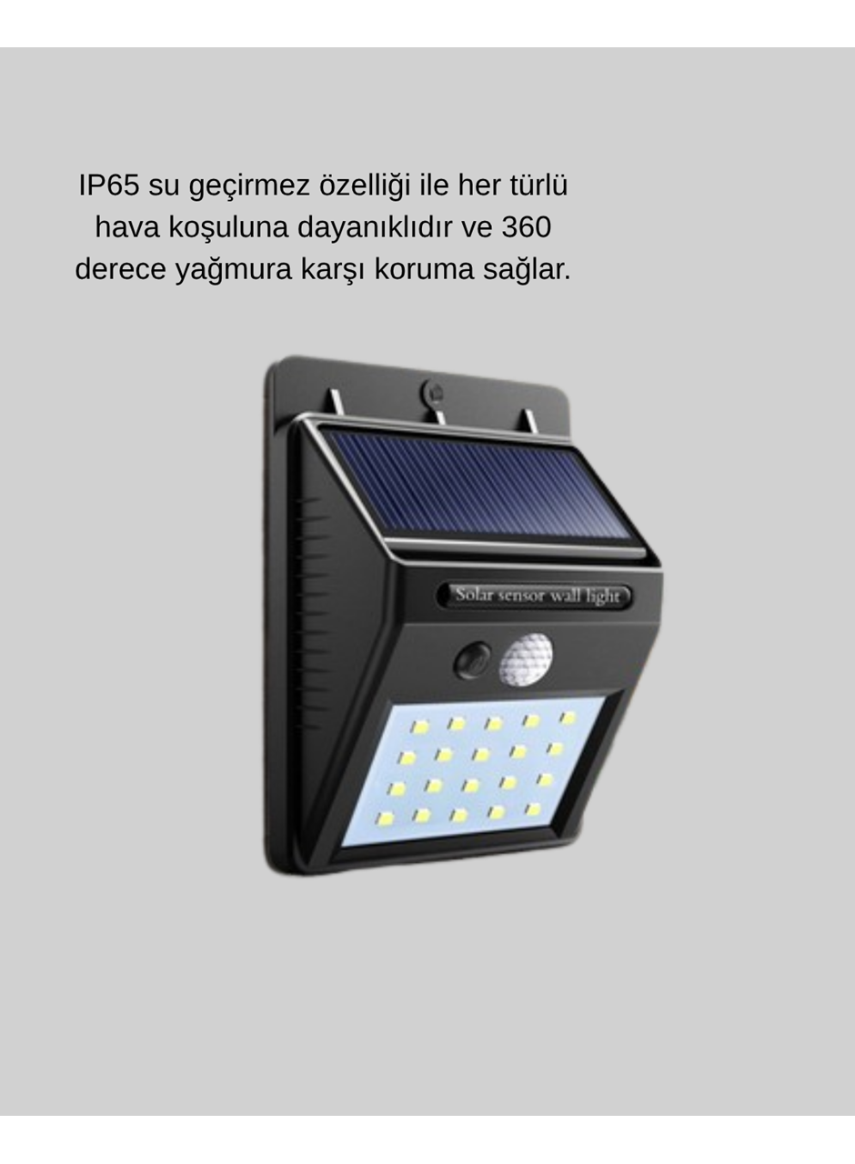 20 LED Güneş Paneli Aydınlatma – Fotoselli ve Hareket Algılamalı Dış Mekan Duvar Lambası