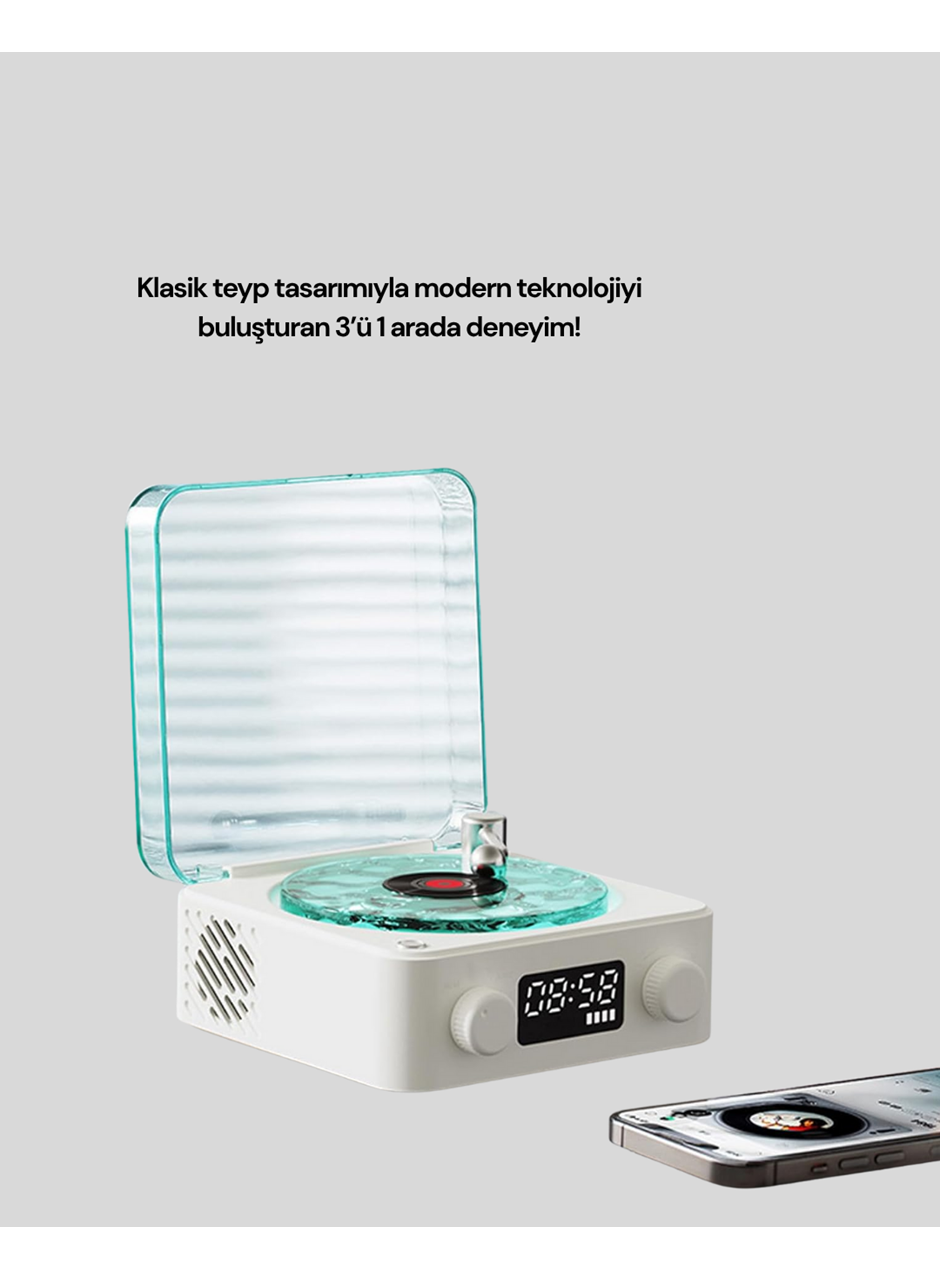 Bluetooth Hoparlör – 3-ü-1 Saatli Gece Lambası ve Vintage Tasarım