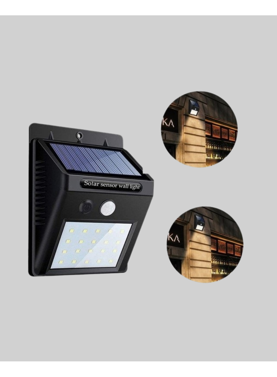 Güneş Enerjili 20 LED Hareket Sensörlü Lamba – IP65 Su Geçirmez Dış Mekan Aydınlatma