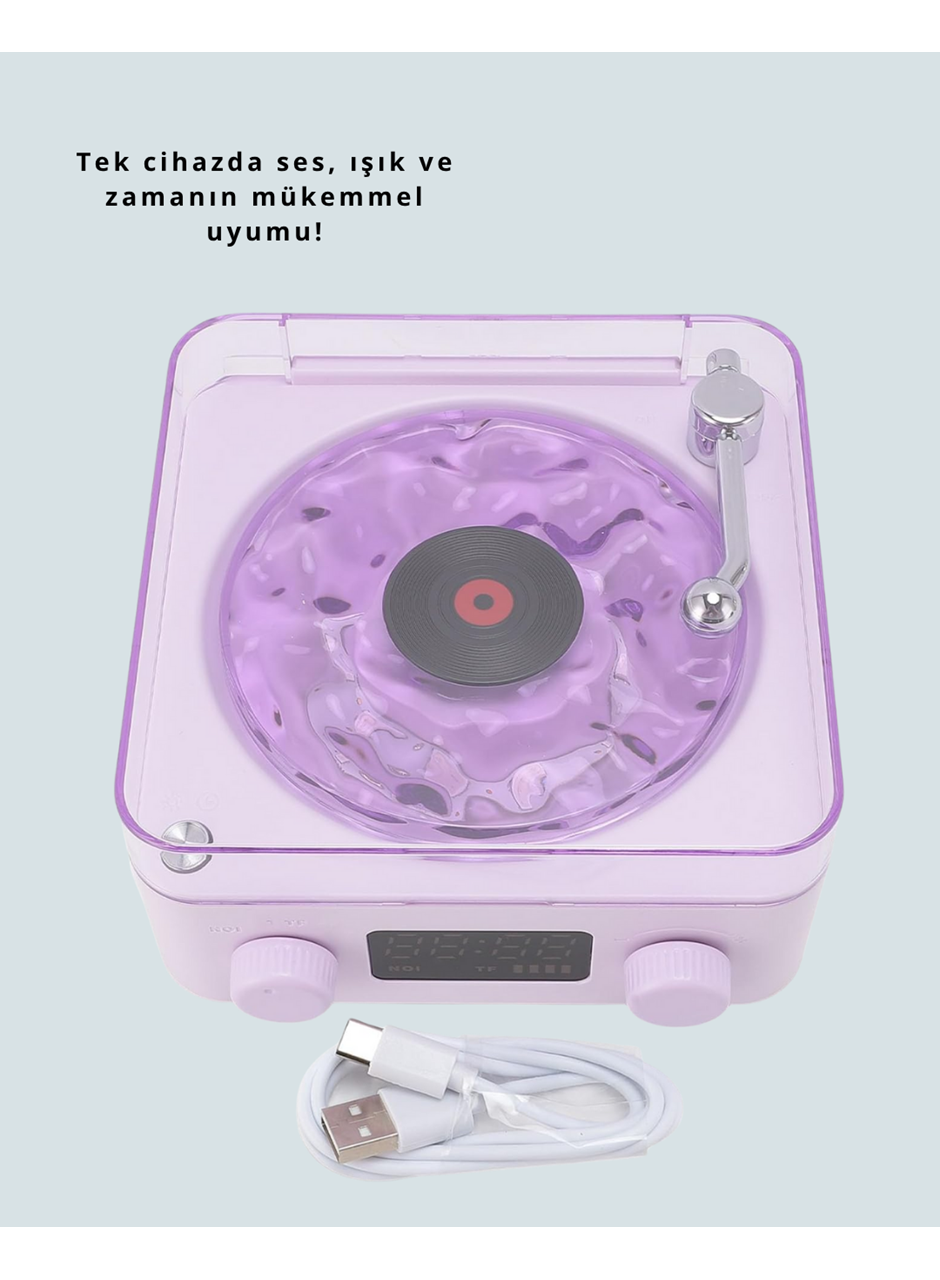 360° Sesli Kablosuz Hoparlör – Retro Tasarım ve Projektör Işığı