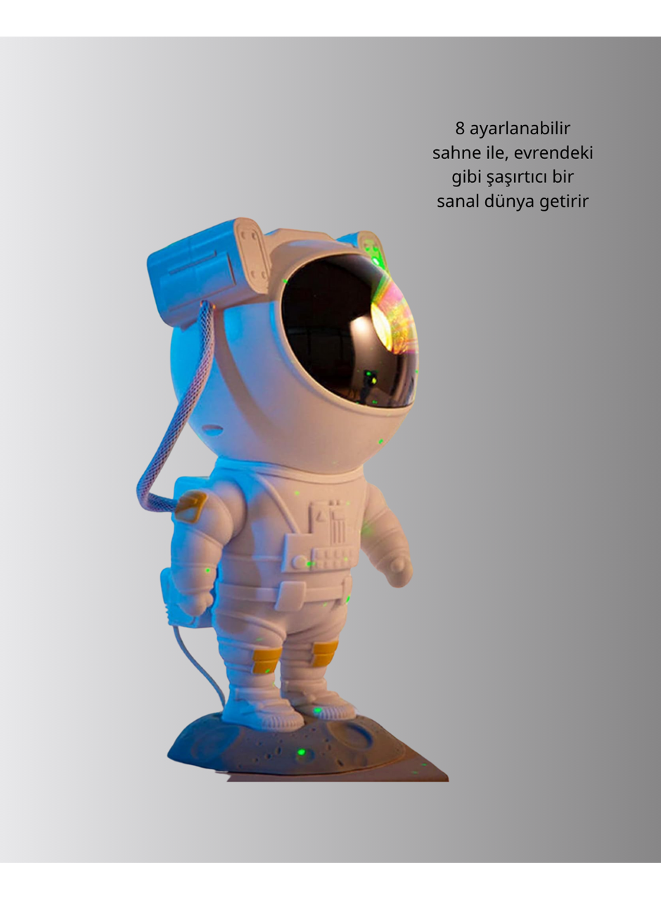 Astronot Şekilli Galaxy Projeksiyon Lambası Nebula Efektli Dekoratif Lamba