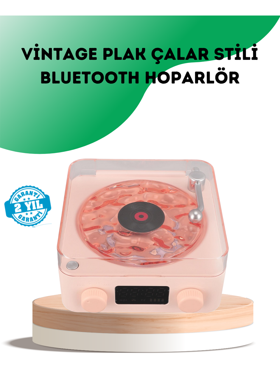 Retro Bluetooth Hoparlör – Kristal Ses, Gece Lambası, Saatli Tasarım
