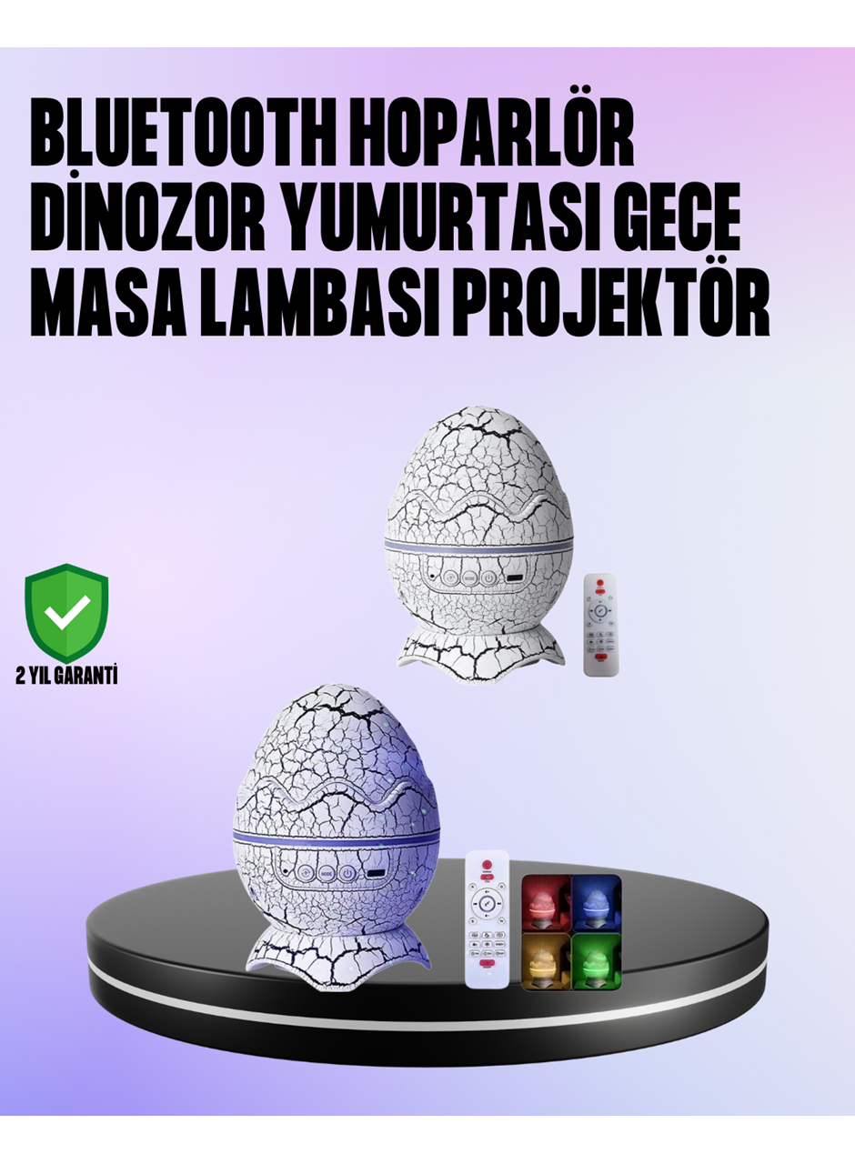 Dinozor Yumurtası Galaksi Projektör Gece Lambası 4'ü 1 Arada – Bluetooth Hoparlörlü