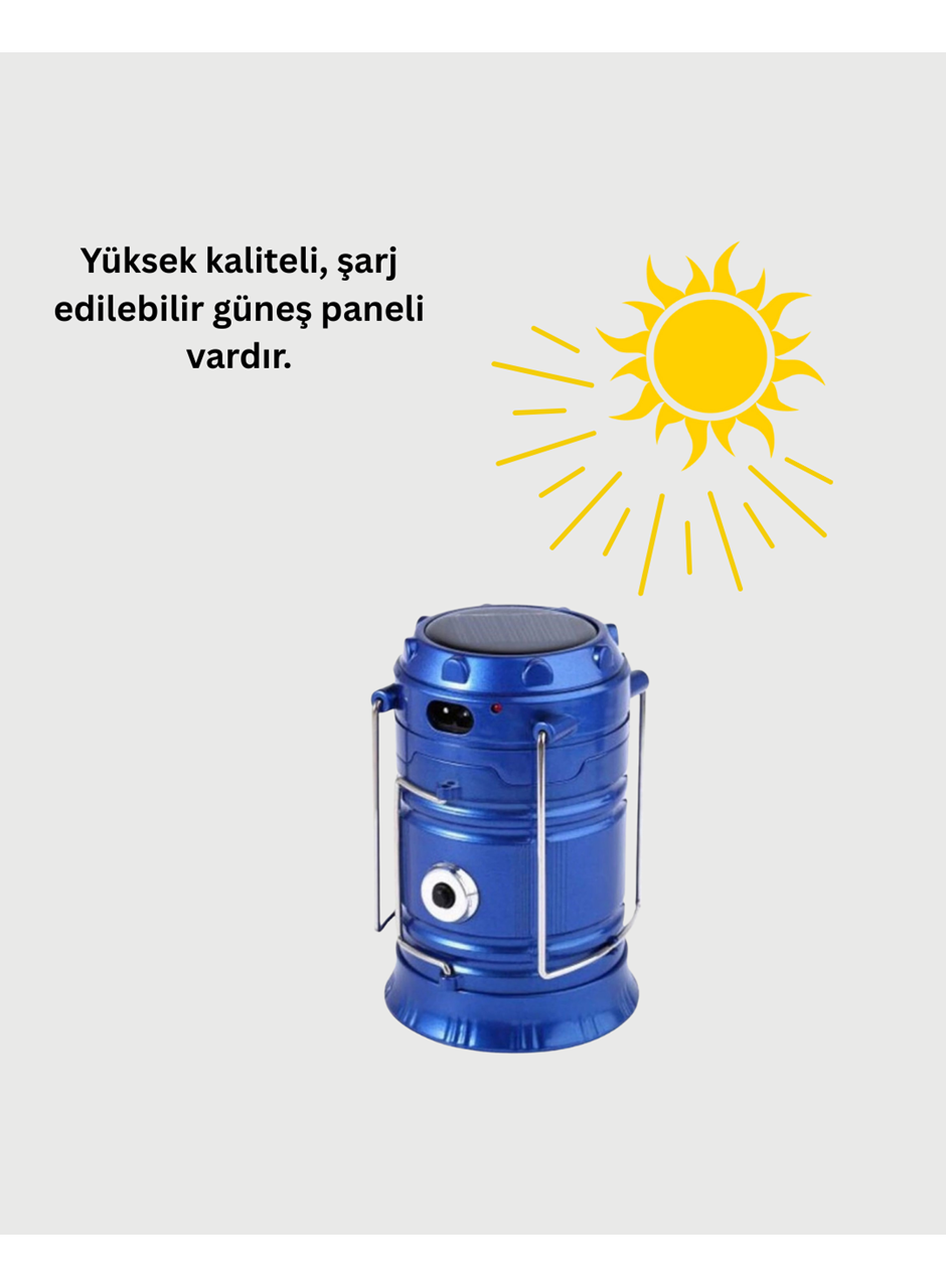 Şarj Edilebilir Güneş Enerjili Kızaklı Kamp Feneri – USB Çıkışlı, Katlanabilir, Dayanıklı ve Çok Fonksiyonlu