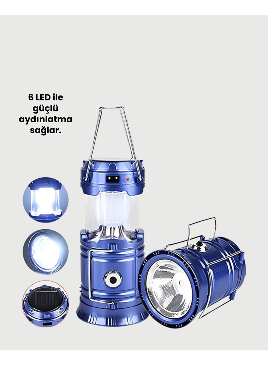 Şarj Edilebilir Güneş Enerjili Kızaklı Kamp Feneri – USB Çıkışlı, Katlanabilir, Dayanıklı ve Çok Fonksiyonlu