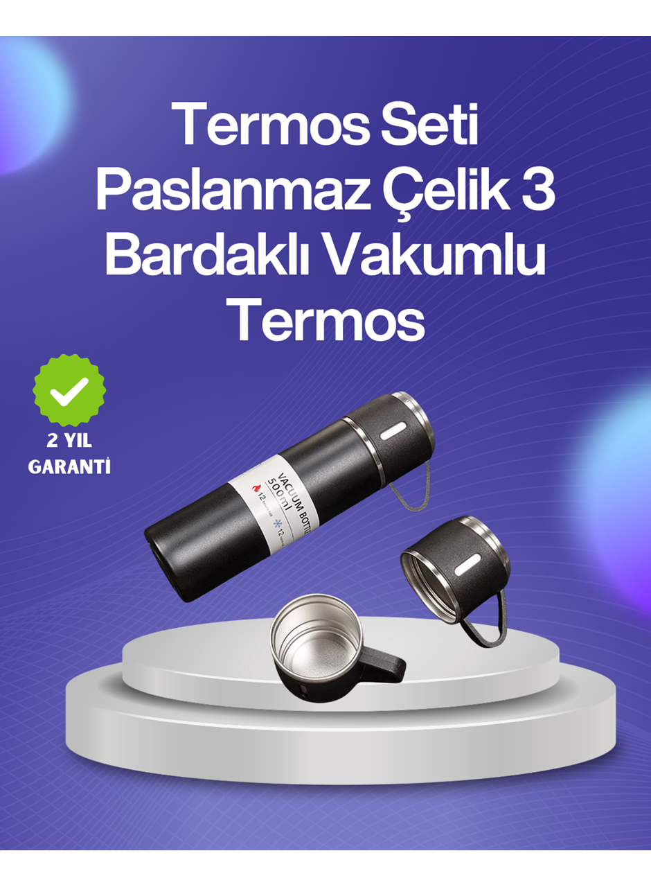 Isıyı Uzun Süre Koruyan 500 ml Termos Seti | Çelik Gövde, 2 Bardaklı, Hediye Kutulu