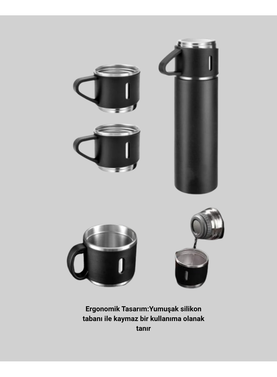 Isıyı Uzun Süre Koruyan 500 ml Termos Seti | Çelik Gövde, 2 Bardaklı, Hediye Kutulu