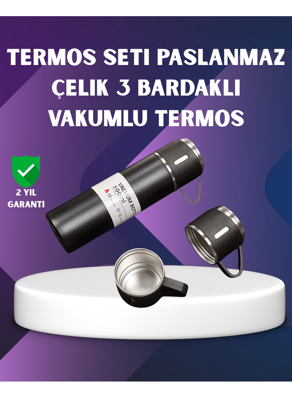 Paslanmaz Termos ve İkili Bardak Seti | 6-12 Saat Sıcak/Soğuk Tutma
