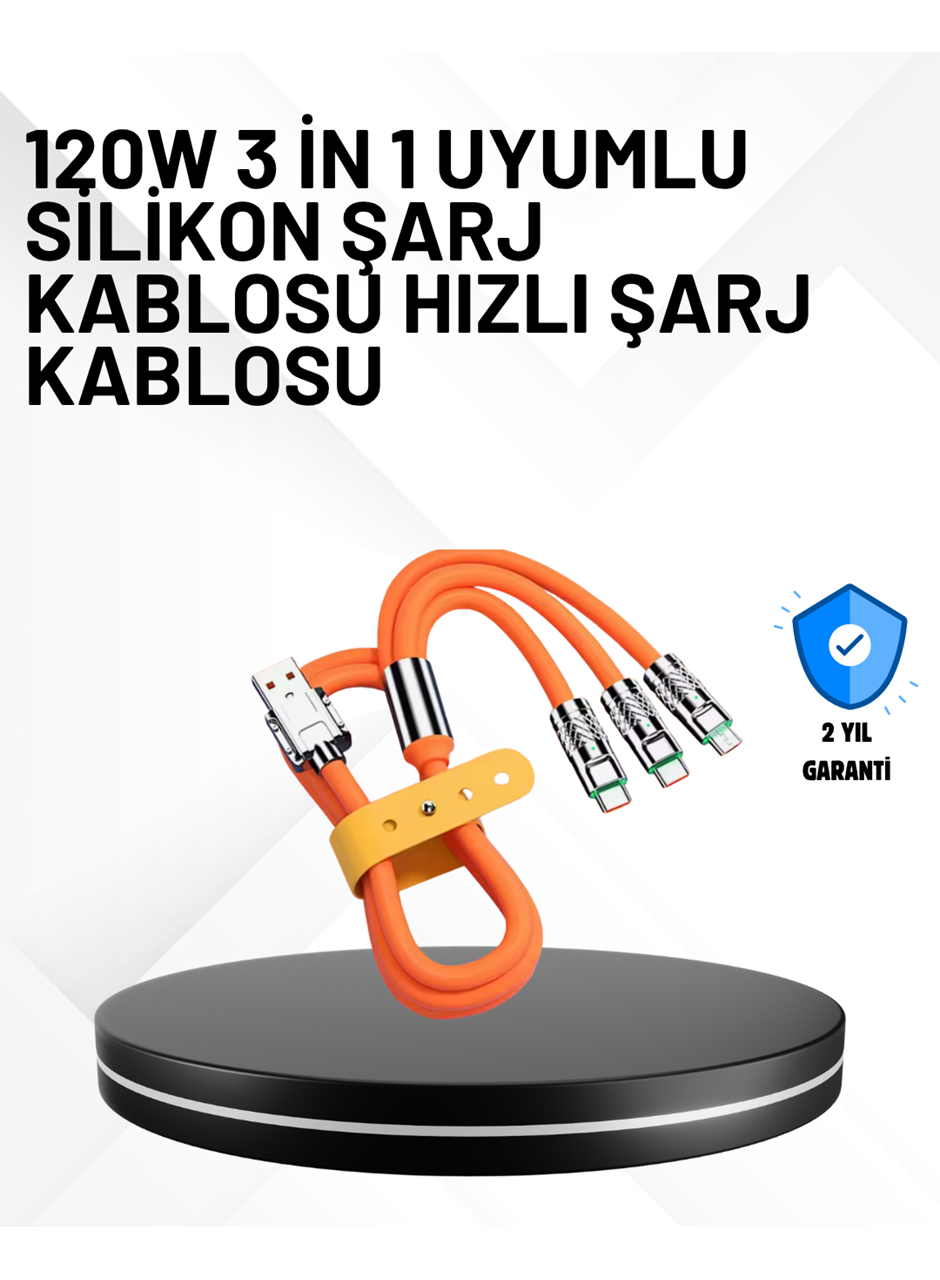 3’ü 1 Arada Kablo – 120W Hızlı Şarj ve Veri Aktarımı Özellikli