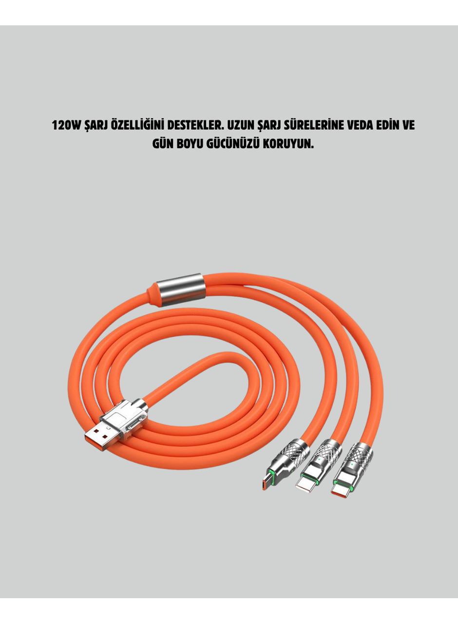 3’ü 1 Arada Kablo – 120W Hızlı Şarj ve Veri Aktarımı Özellikli