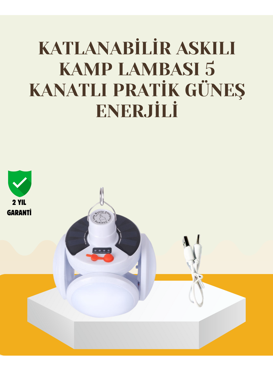 Güneş Paneliyle Şarj Olan Katlanabilir LED Çadır Lambası – 5 Kademeli Aydınlatma