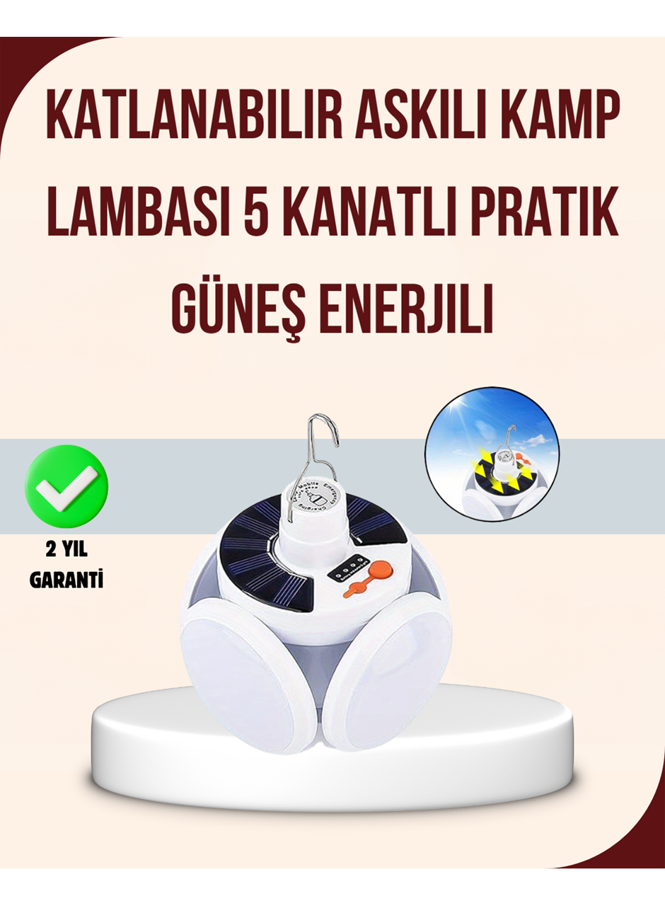 Güneş Enerjili USB Şarj Edilebilir 5 Modlu Katlanabilir LED Kamp Işığı