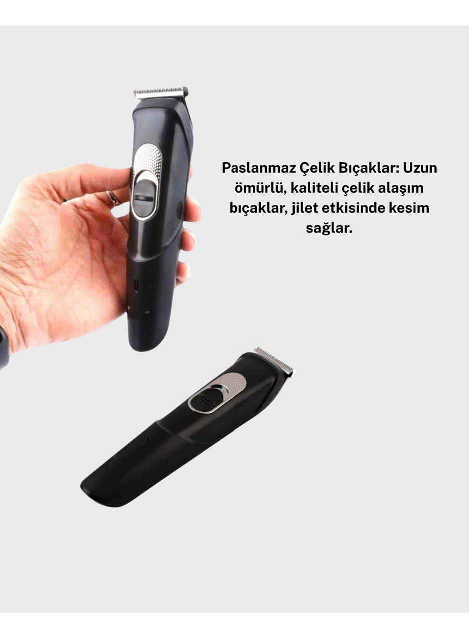 Sessiz Motorlu, Kablosuz Kullanımlı Şarjlı Saç ve Sakal Kesme Makinesi – Taraklı Set