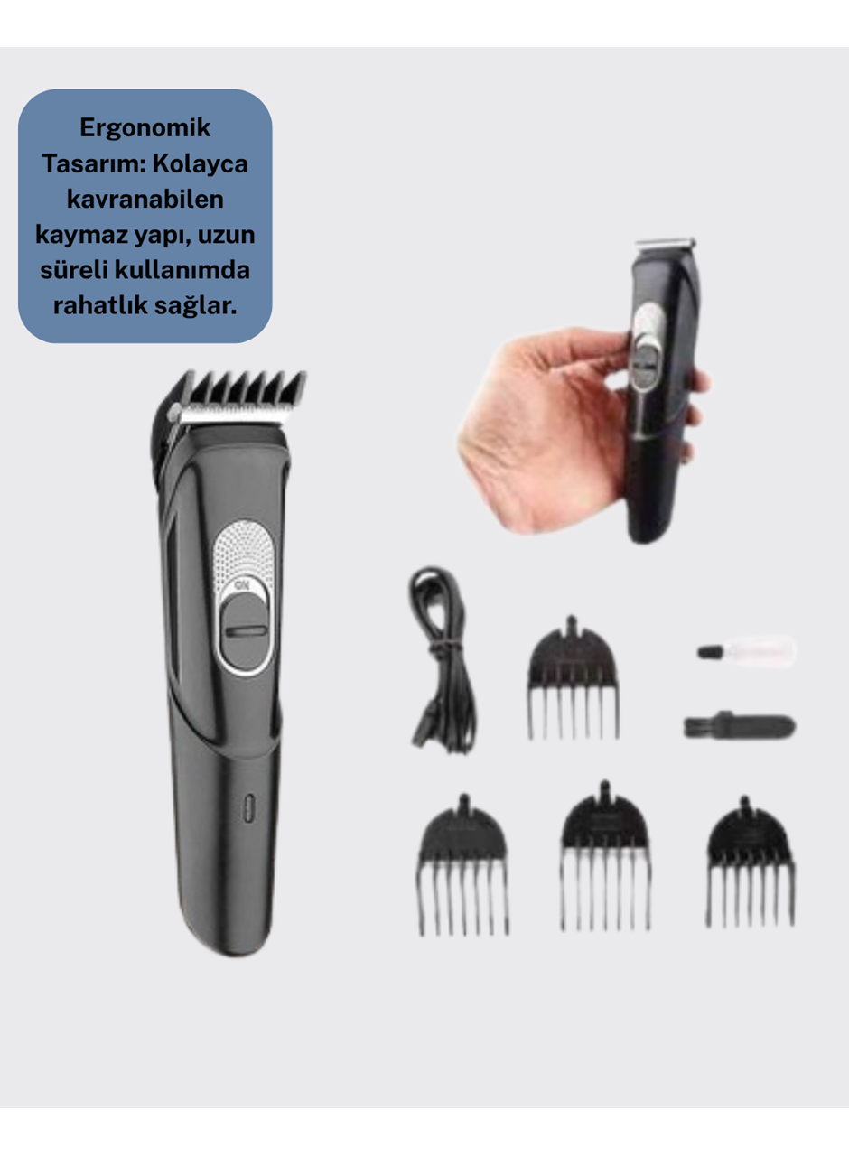 Taşınabilir Şarjlı Saç Sakal Tıraş Makinesi – 3 Taraklı, Sessiz ve Ergonomik