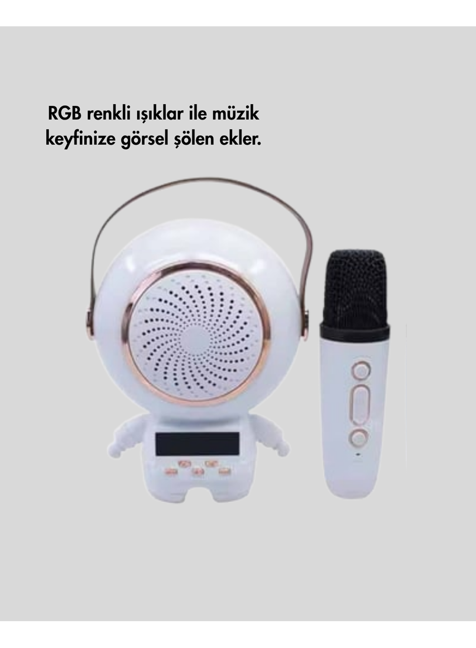 RGB Işıklı Astronot Bluetooth Hoparlör Karaoke Mikrofonlu