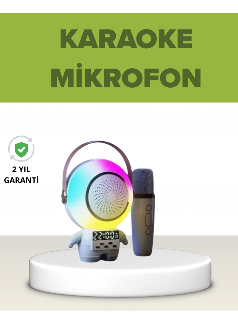 Astronot Tasarımlı Bluetooth Speaker ve Kablosuz Mikrofon Karaoke Seti