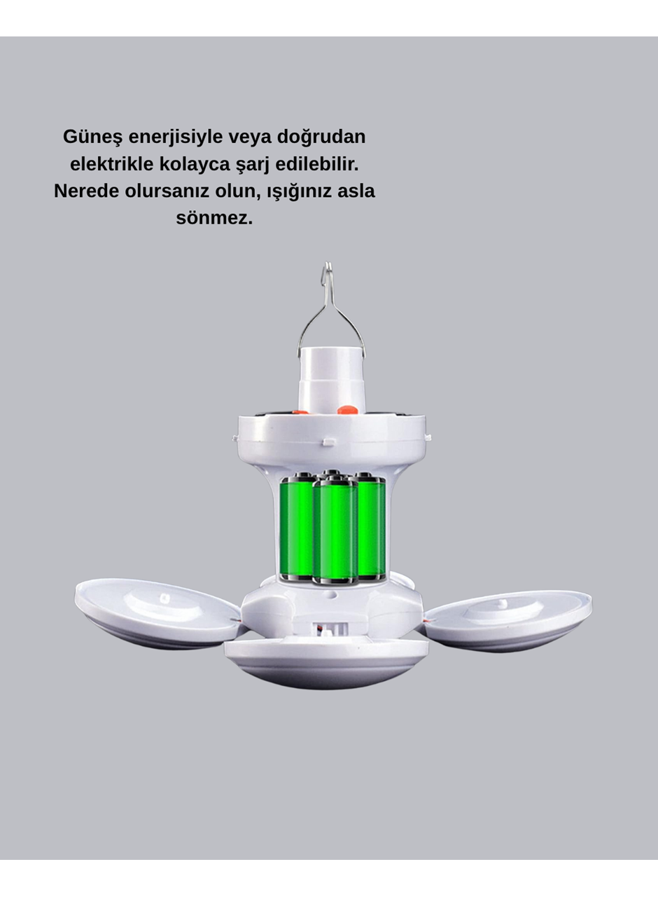 5 Kanatlı Solar Kamp Lambası – USB Şarjlı, Taşınabilir, IP65 Su Geçirmez Bahçe Lambası