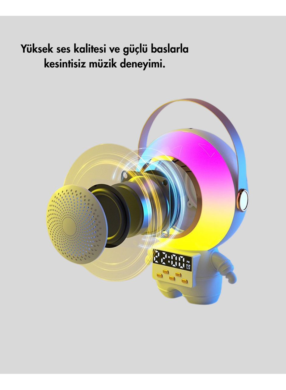 Astronot Tasarımlı Bluetooth Speaker ve Kablosuz Mikrofon Karaoke Seti