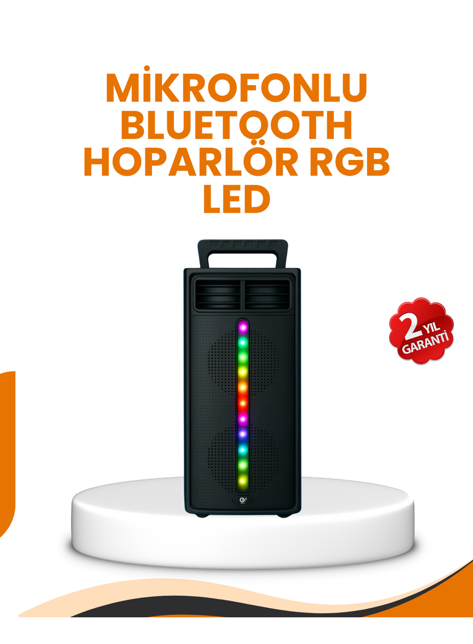 Bluetooth Işıklı Hoparlör – 2x5W Güç | USB + TF Kart + FM Radyo | Siyah Renk