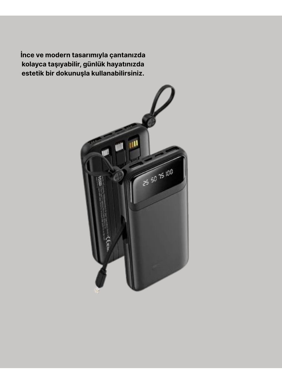20.000 mAh 4 Çıkışlı LED Göstergeli Hızlı Şarj Powerbank