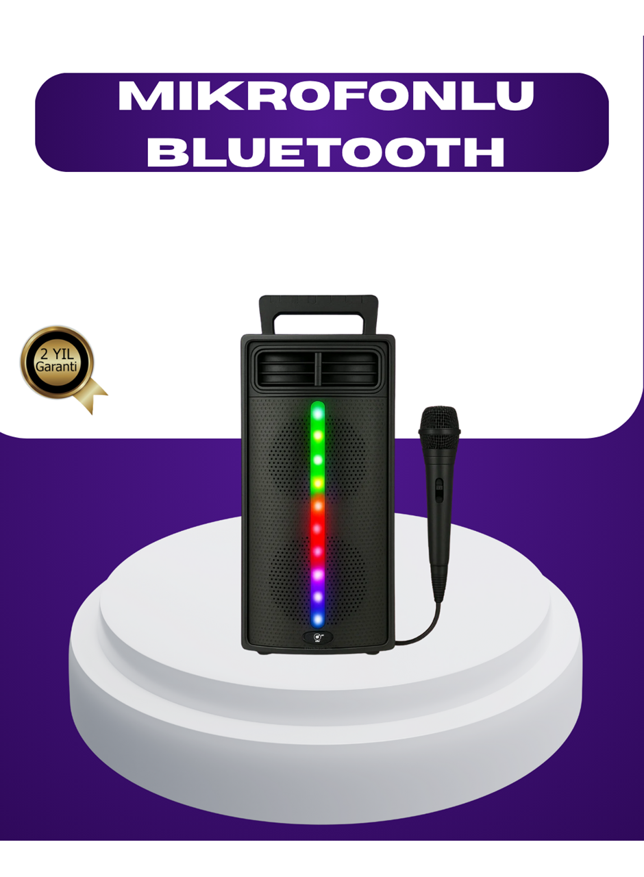 Bluetooth Işıklı Hoparlör – 2x5W Güç | USB + TF Kart + FM Radyo | Siyah Renk
