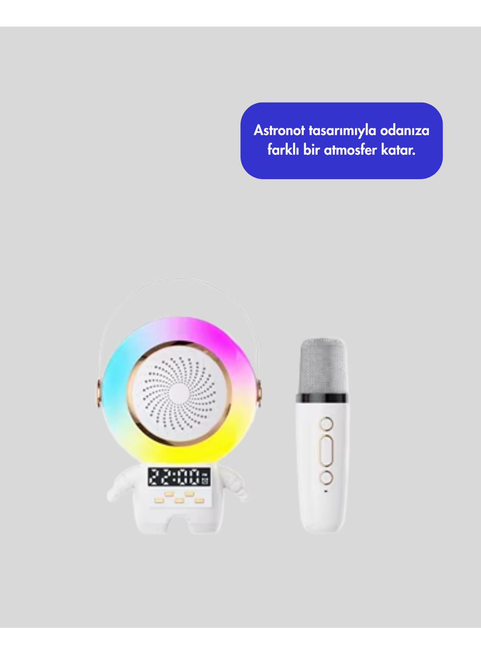 Karaoke Özellikli Astronot Bluetooth Hoparlör Kablosuz Mikrofonlu