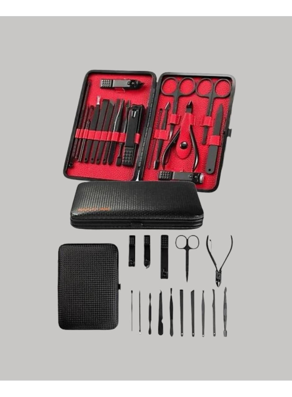 17 Parça Profesyonel Manikür Pedikür Seti Paslanmaz Çelik Siyah Kutu