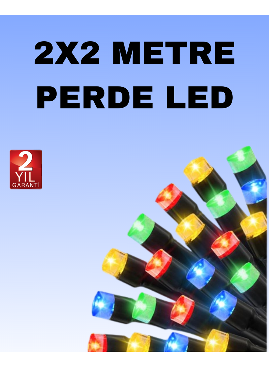Noel ve Parti Dekorasyonu İçin 2x2 LED Perde Işık – 8 Fonksiyonlu