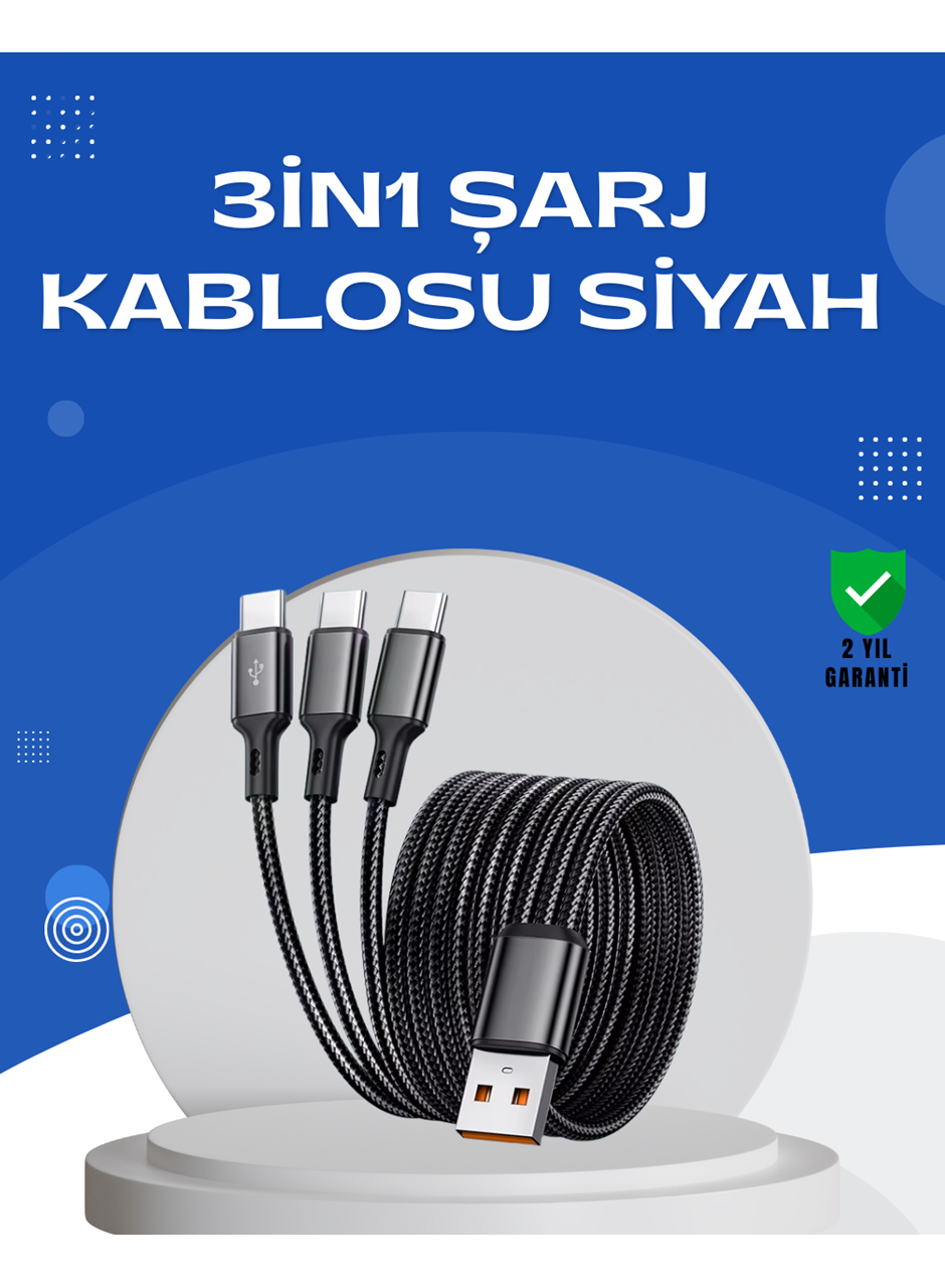 Evrensel 3 Başlıklı Şarj Kablosu – iPhone Huawei Samsung İçin