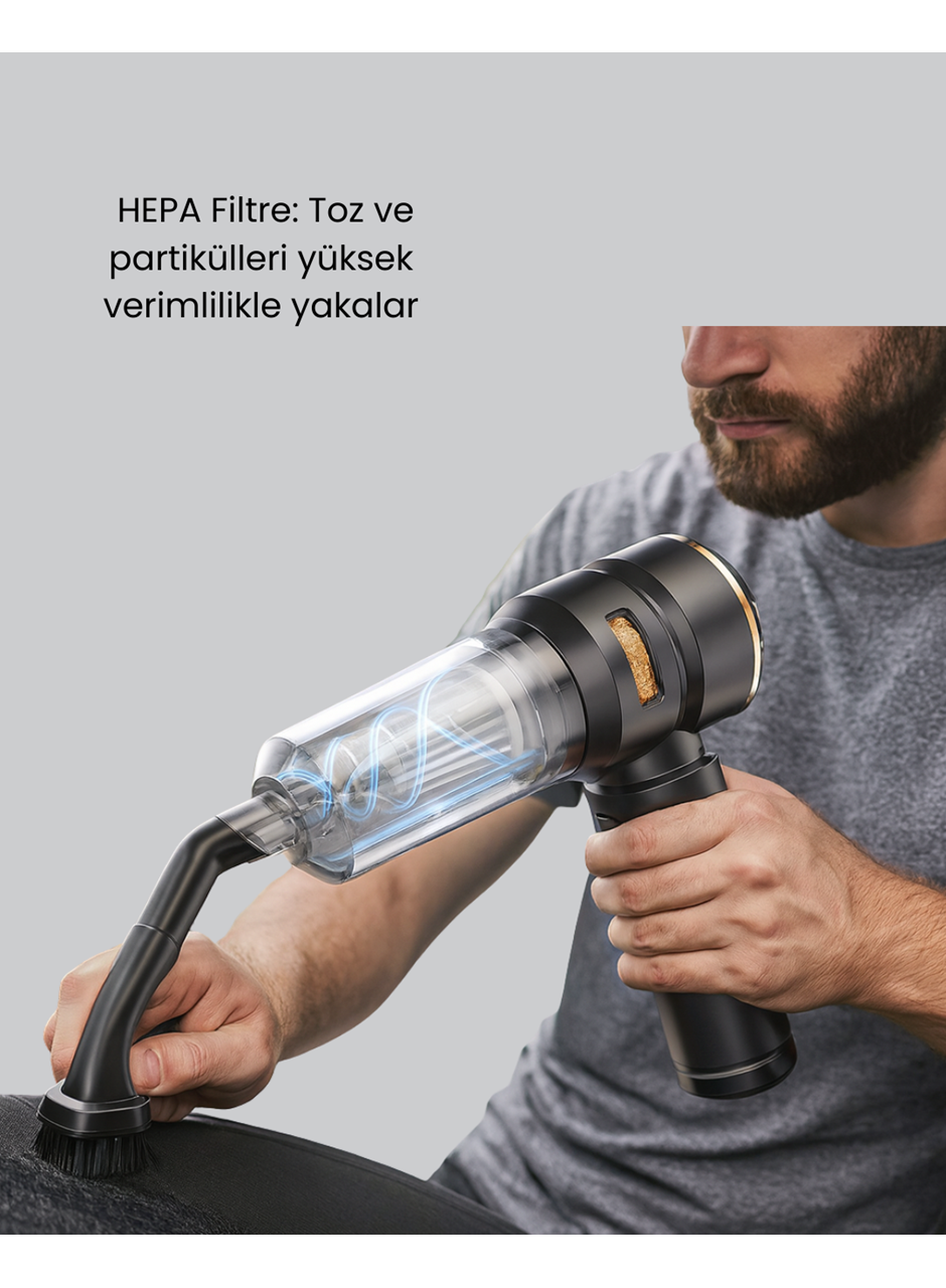 HEPA Filtreli Sessiz Çalışan Kablosuz Şarjlı Mini Süpürge