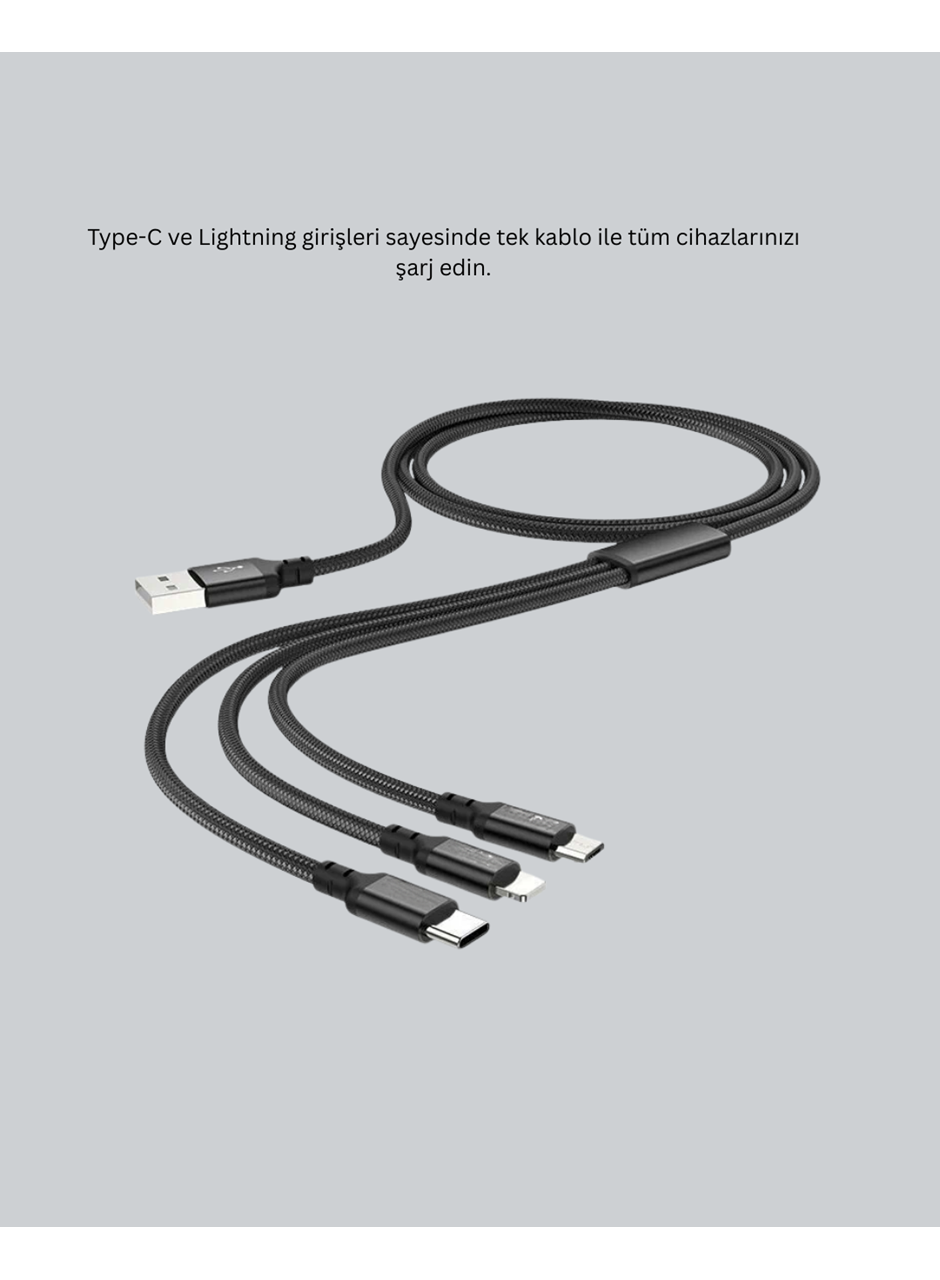 Çoklu USB Şarj Kablosu – 1,2m Hızlı Şarj, 3A Güçlü Akım
