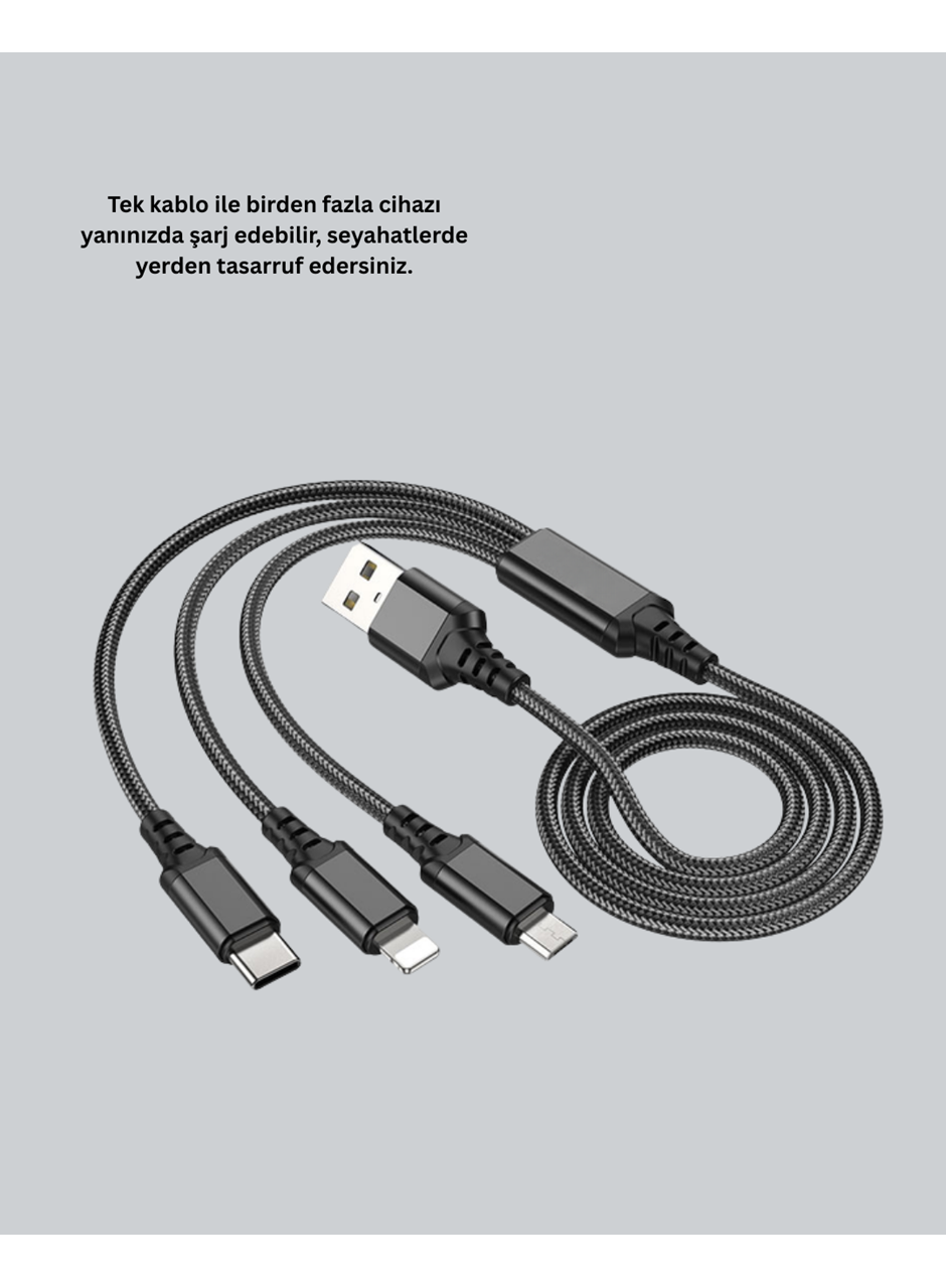 Çoklu USB Şarj Kablosu – 1,2m Hızlı Şarj, 3A Güçlü Akım