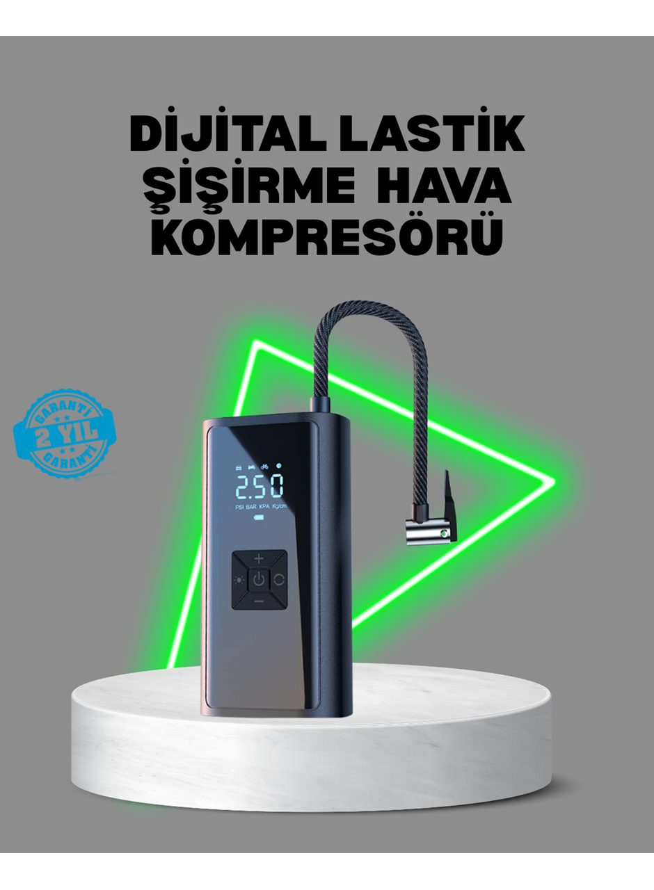 80W Kablosuz Dijital Ekranlı Taşınabilir Lastik Şişirme Pompası