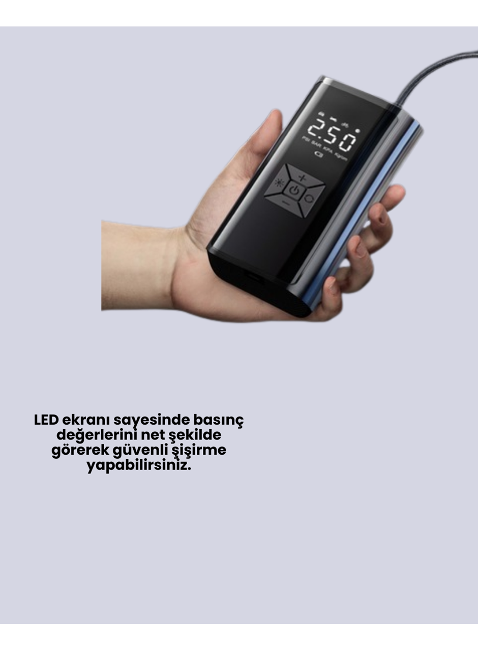 80W Kablosuz Dijital Ekranlı Taşınabilir Lastik Şişirme Pompası