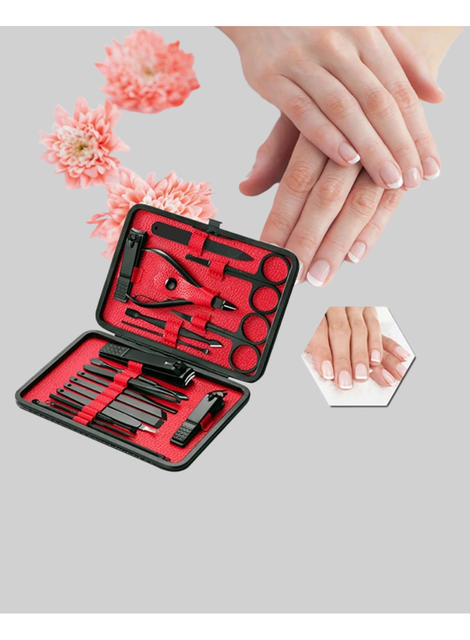 Taşınabilir Deri Kutulu 17 Parça Manikür Seti