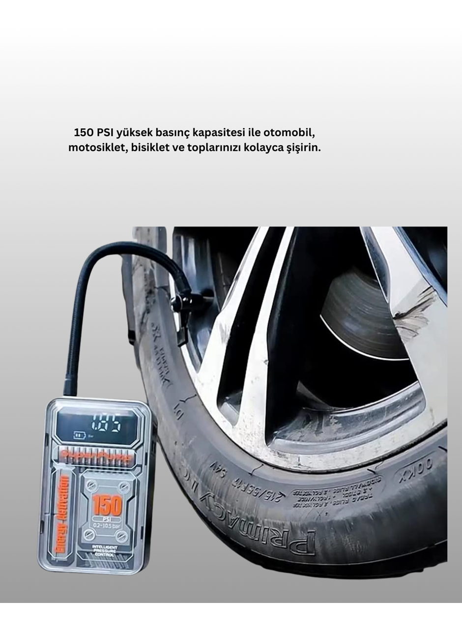 150 PSI Kablosuz Dijital Ekranlı Taşınabilir Araç Lastik Pompası