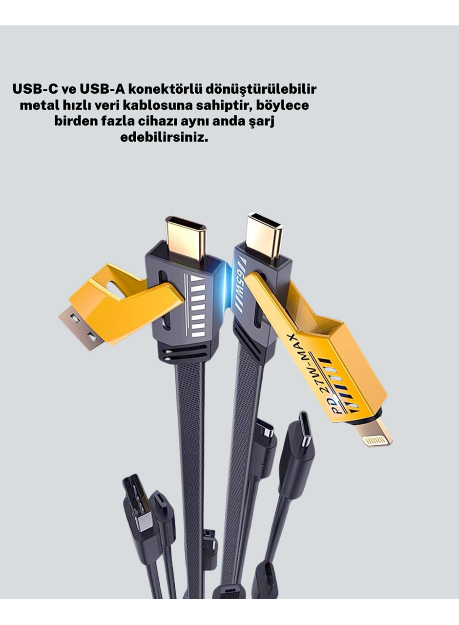 Örgülü Tasarım 4’ü 1 Arada USB-C Lightning Hızlı Şarj Kablosu
