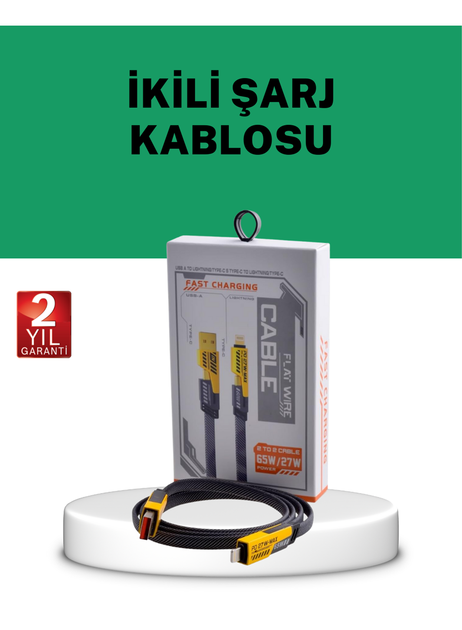 Yüksek Hızlı 65W Güç Çıkışlı Çoklu Cihaz Uyumlu Şarj Kablosu