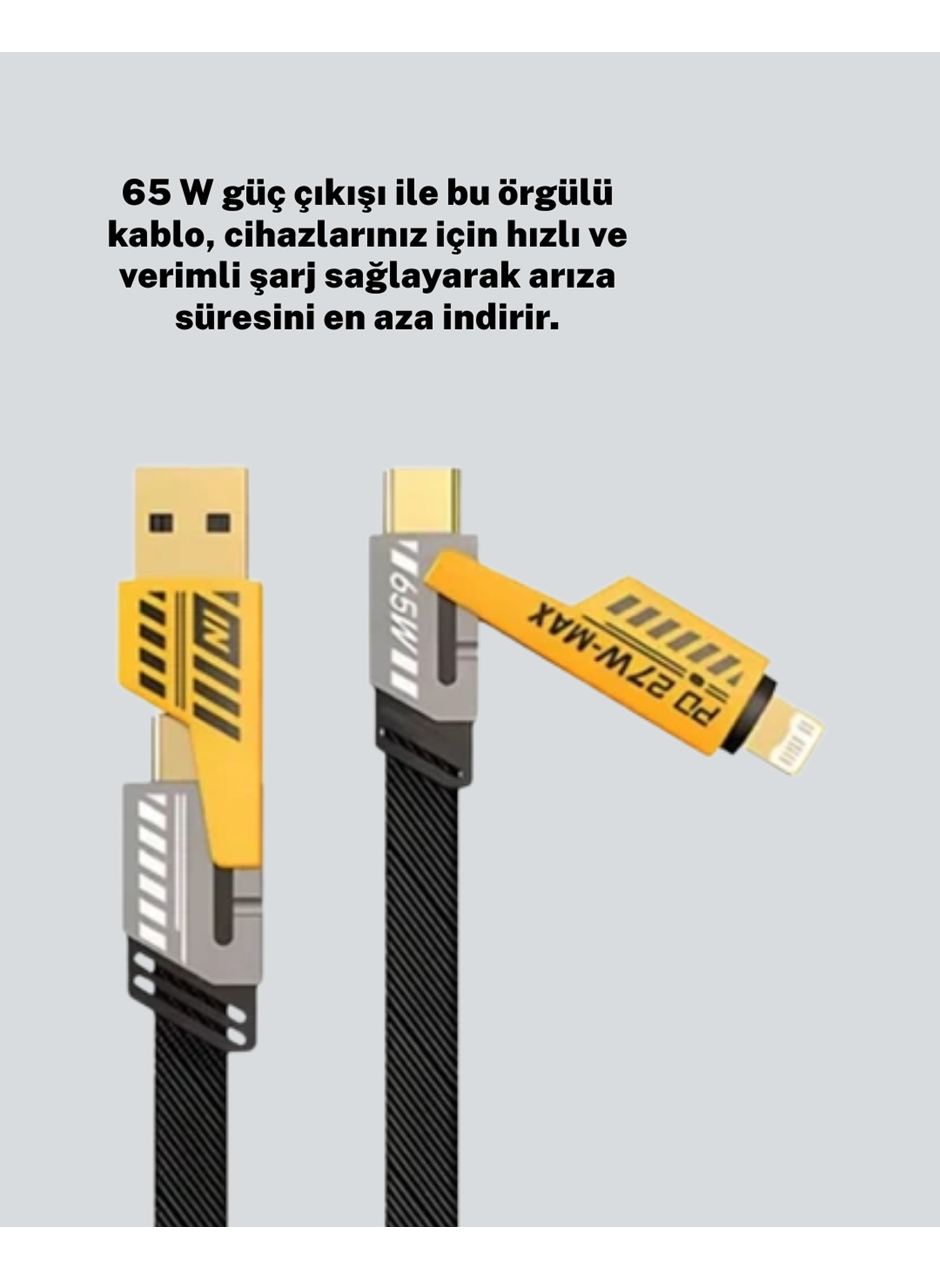 Yüksek Hızlı 65W Güç Çıkışlı Çoklu Cihaz Uyumlu Şarj Kablosu