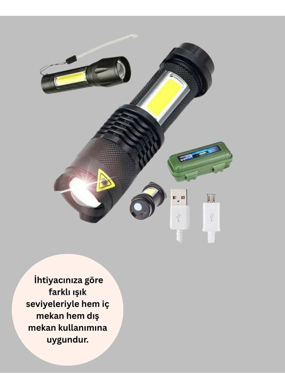 Şarjlı Mini LED El Feneri 2000 Lümen Su Geçirmez