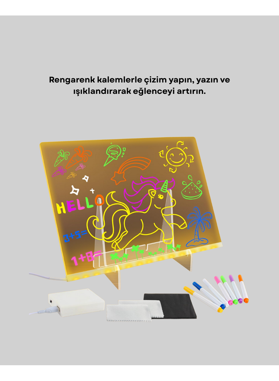 LED Işıklı Akrilik Yazı Tahtası Renkli Kalem Setiyle