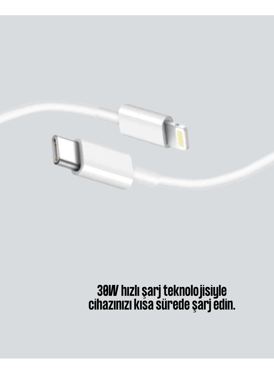 30W Type-C Lightning Hızlı Şarj Kablosu 1.2m iPhone Uyumlu