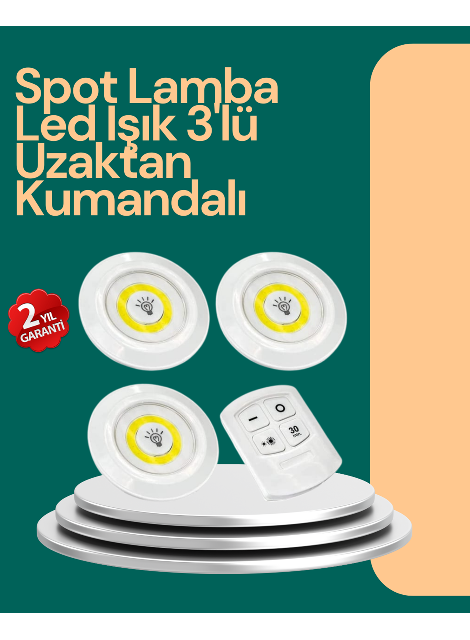 Uzaktan Kumanda İle Kontrol Edilebilen Yapışkanlı 3 Lü Kablosuz Led Spot Lamba