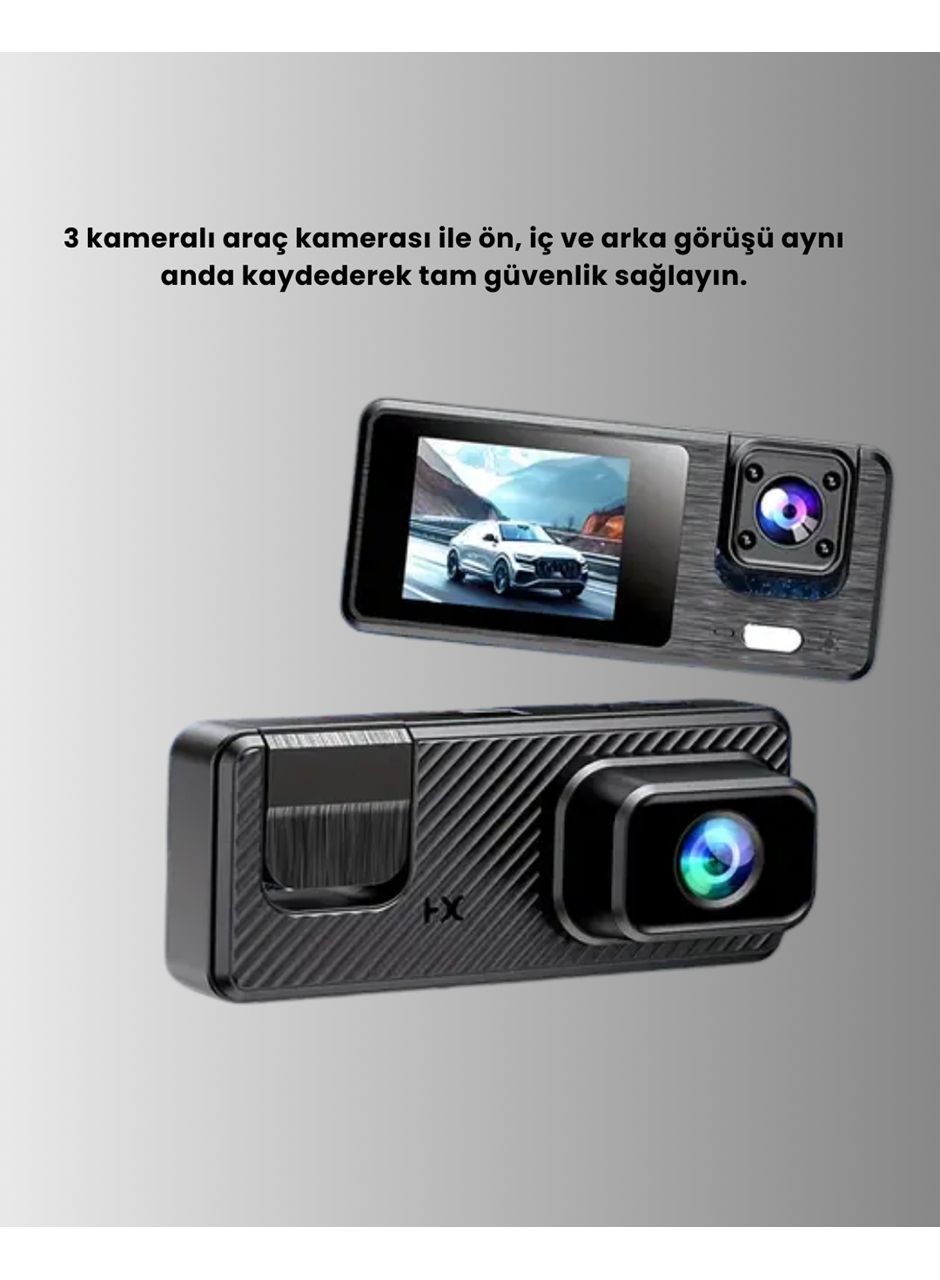 Çok Açılı Araç İçi DVR | Ön İç Arka Kamera, Döngü Video Kaydı