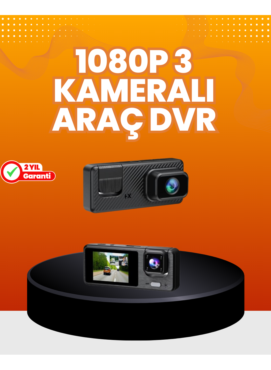 Araç İçi Güvenlik Kamerası | 3 Kanallı, 24 Saat Park Kaydı Destekli