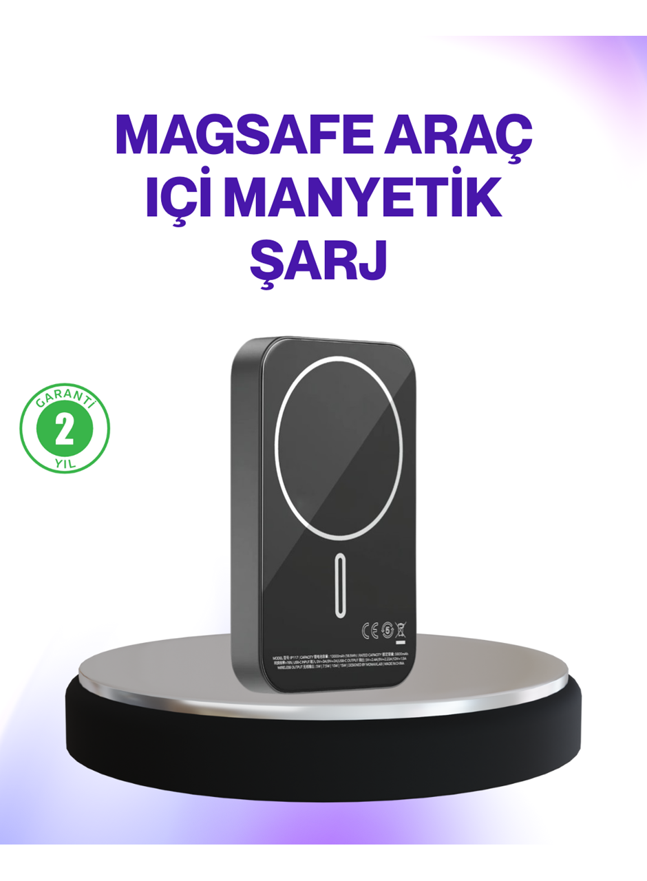 Mıknatıslı MagSafe Uyumlu Araç Tutucu Kablosuz Şarj Destekli