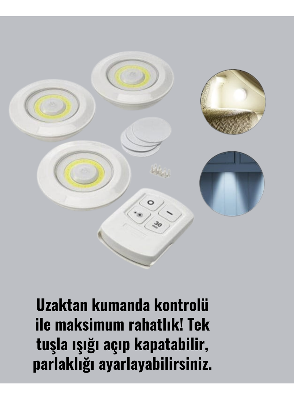 Kablosuz 3 Lü Spot Led Lamba Seti Uzaktan Kumandalı Enerji Tasarruflu Aydınlatma